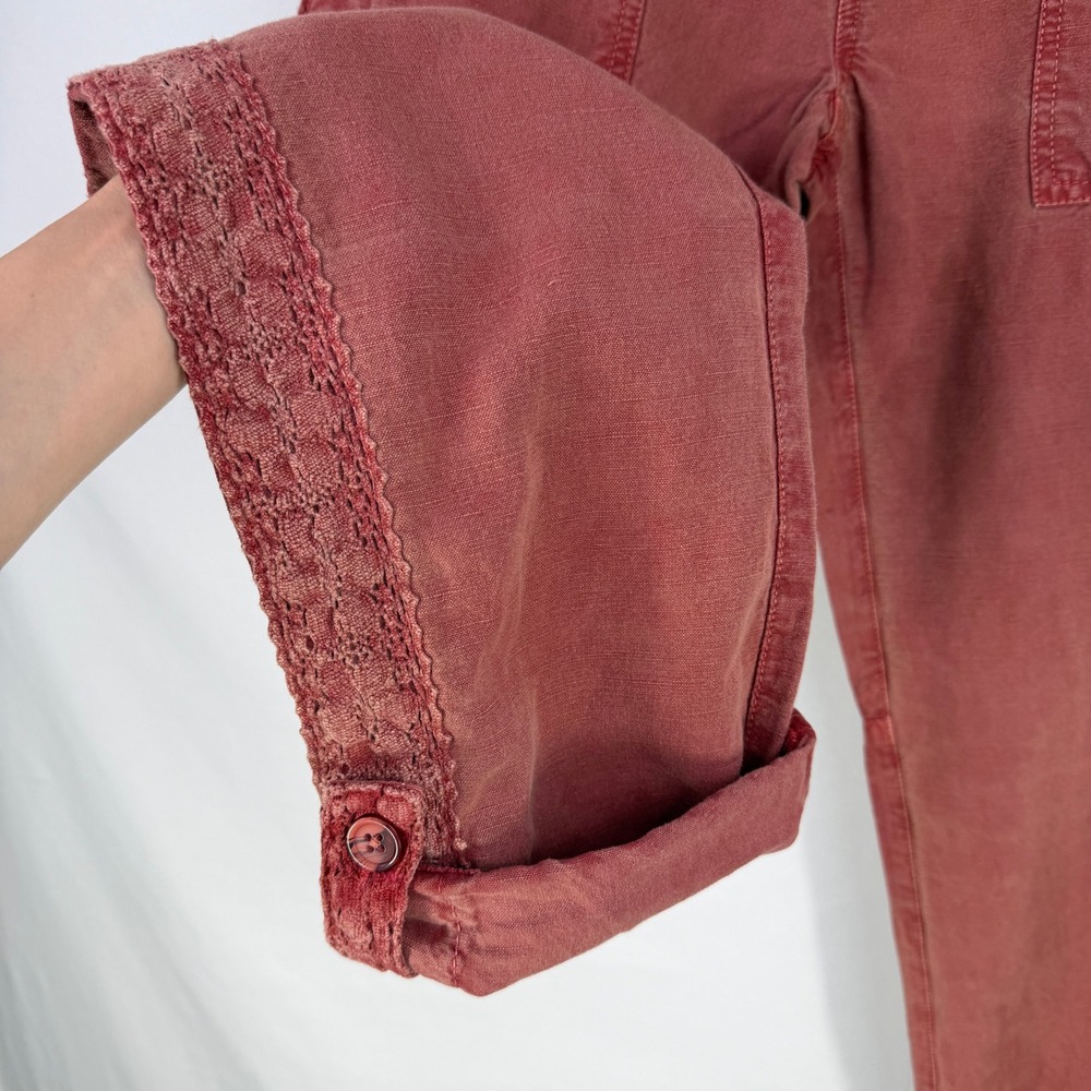 Sundance Boho Linen Cotton Crochet Lace Trim Pants 4 Granola Coastal Grandmother - Picture 3 of 9